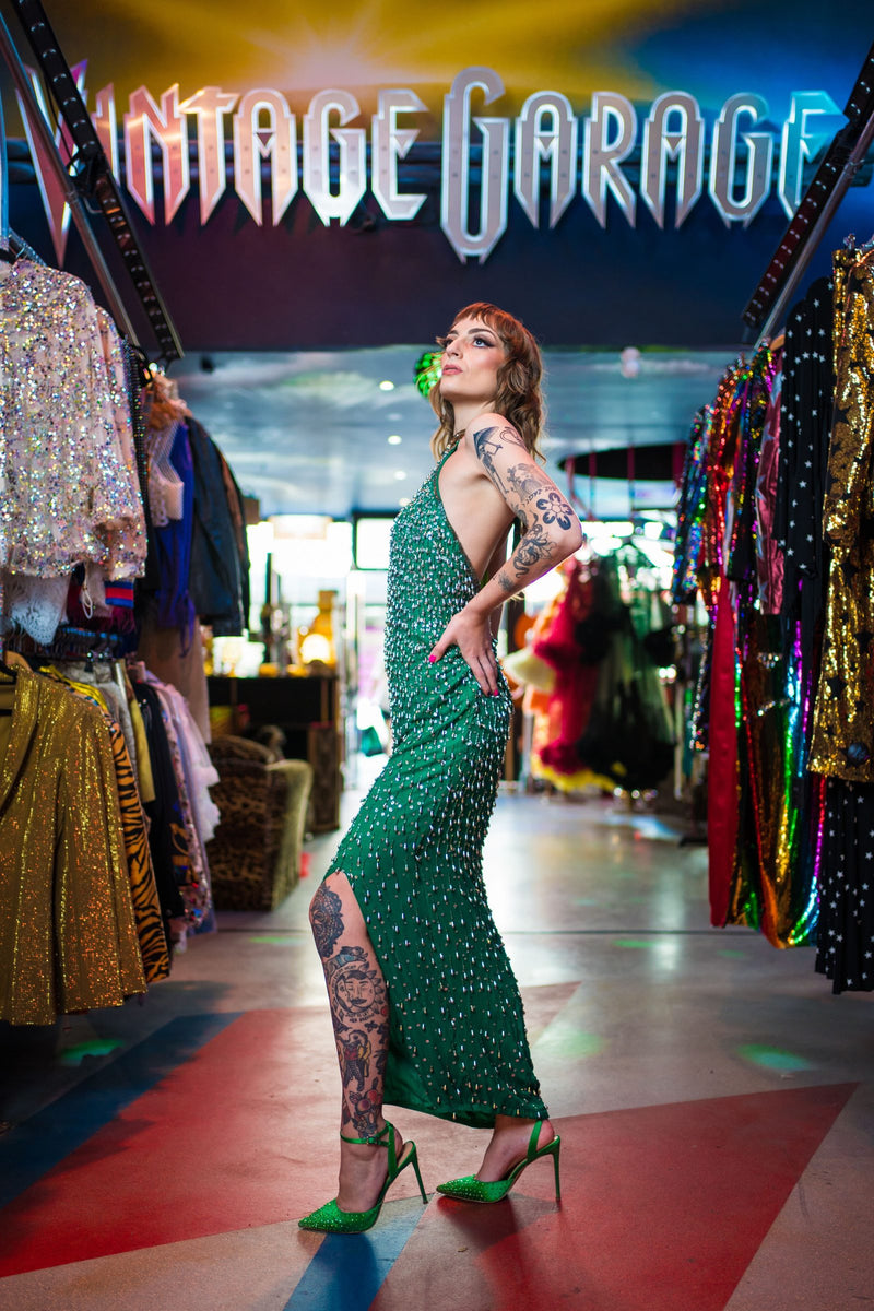 Green beaded vintage gown 