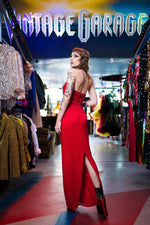 Red beaded halter neck gown