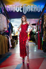 Vintage red and black floral beaded gown