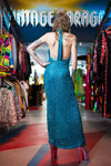 Teal Blue Halter Neck Vintage Gown