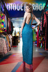 Teal Blue Halter Neck Vintage Gown