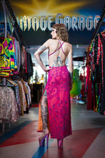 Floral fuchsia vintage beaded gown